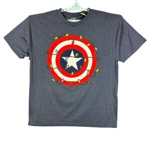 Marvel Men's Captain America Shield Christmas Lights Blue T-Shirt 2XL NWT